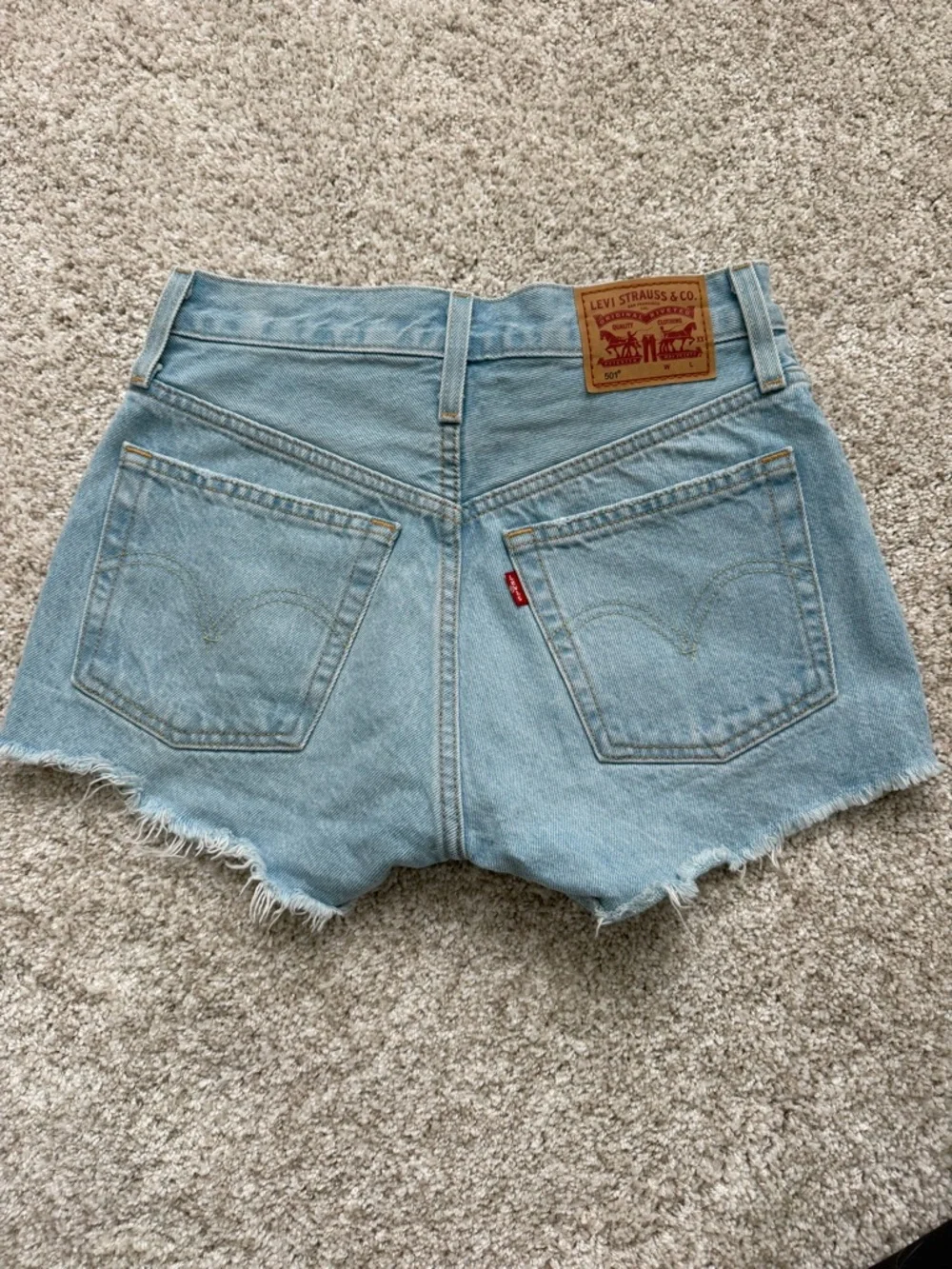Levi’s Light Blue Distressed High-Waist Denim Shorts - Picture 2 of 3